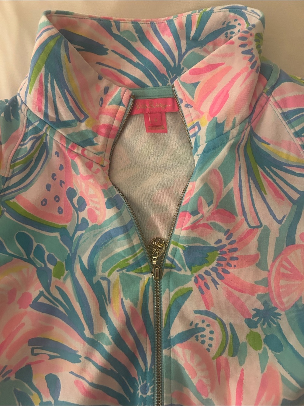 Lilly Pulitzer Pink & Aqua Botanical Zip-Front Pull Over